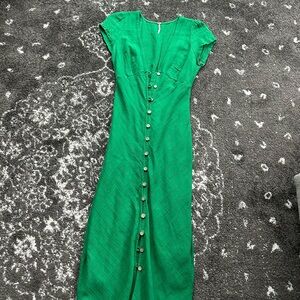 Free People Linen Green Button-Down Dress